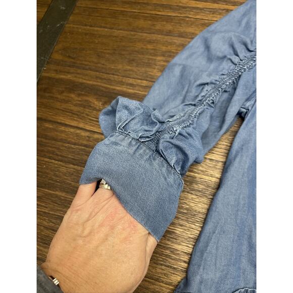 Cavalini Chambray Collections Women’s Blouse 3/4 Ruched Sleeve High Low Large - Picture 5 of 8